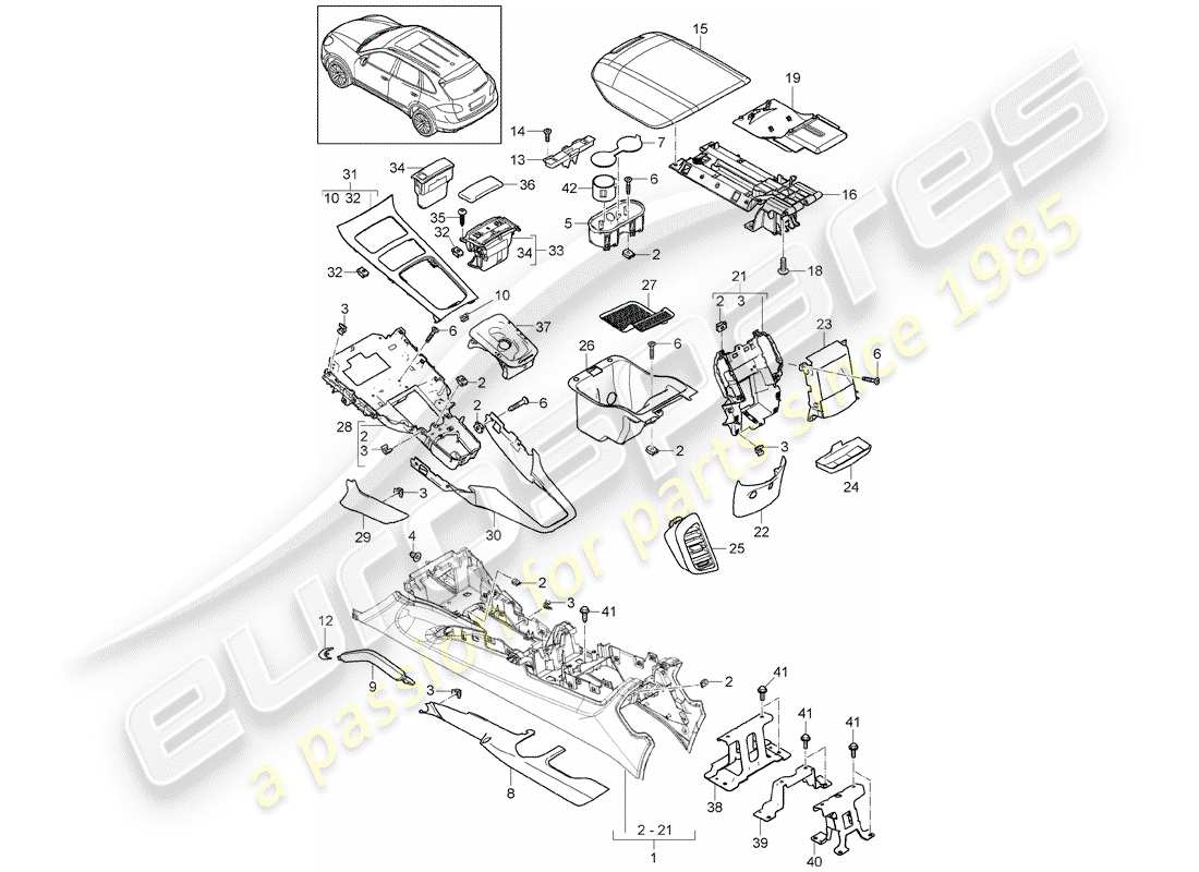 Porsche Cayenne E2 (2018) CENTER CONSOLE Diagrama de piezas