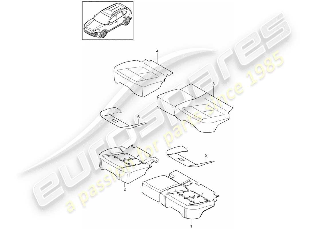 Porsche Cayenne E2 (2018) cojín del asiento Diagrama de piezas