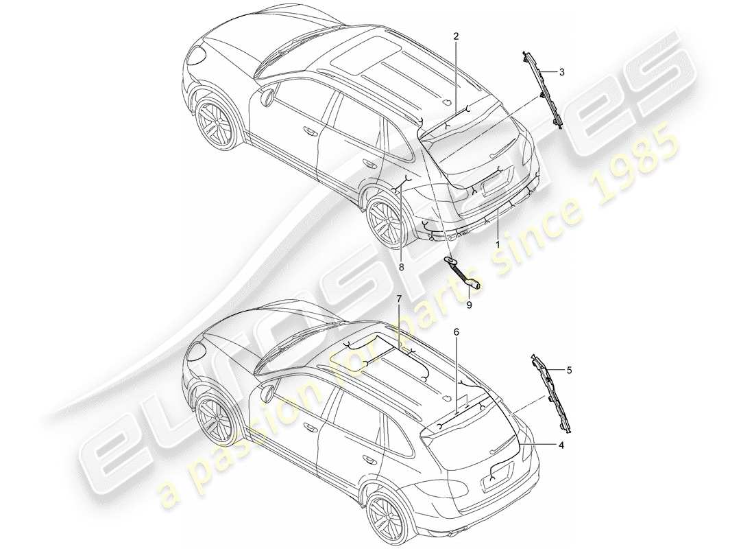 Porsche Cayenne E2 (2018) cableando arneses Diagrama de piezas