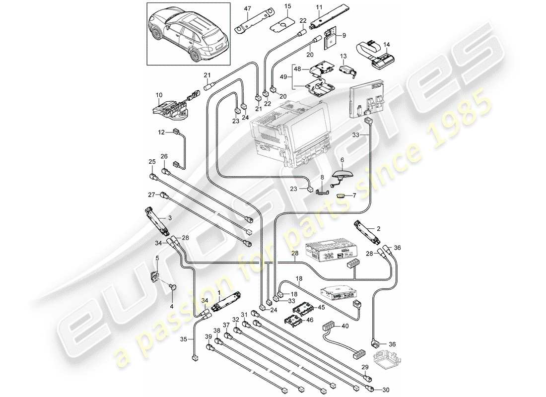 Porsche Cayenne E2 (2018) amplificador de antena Diagrama de piezas