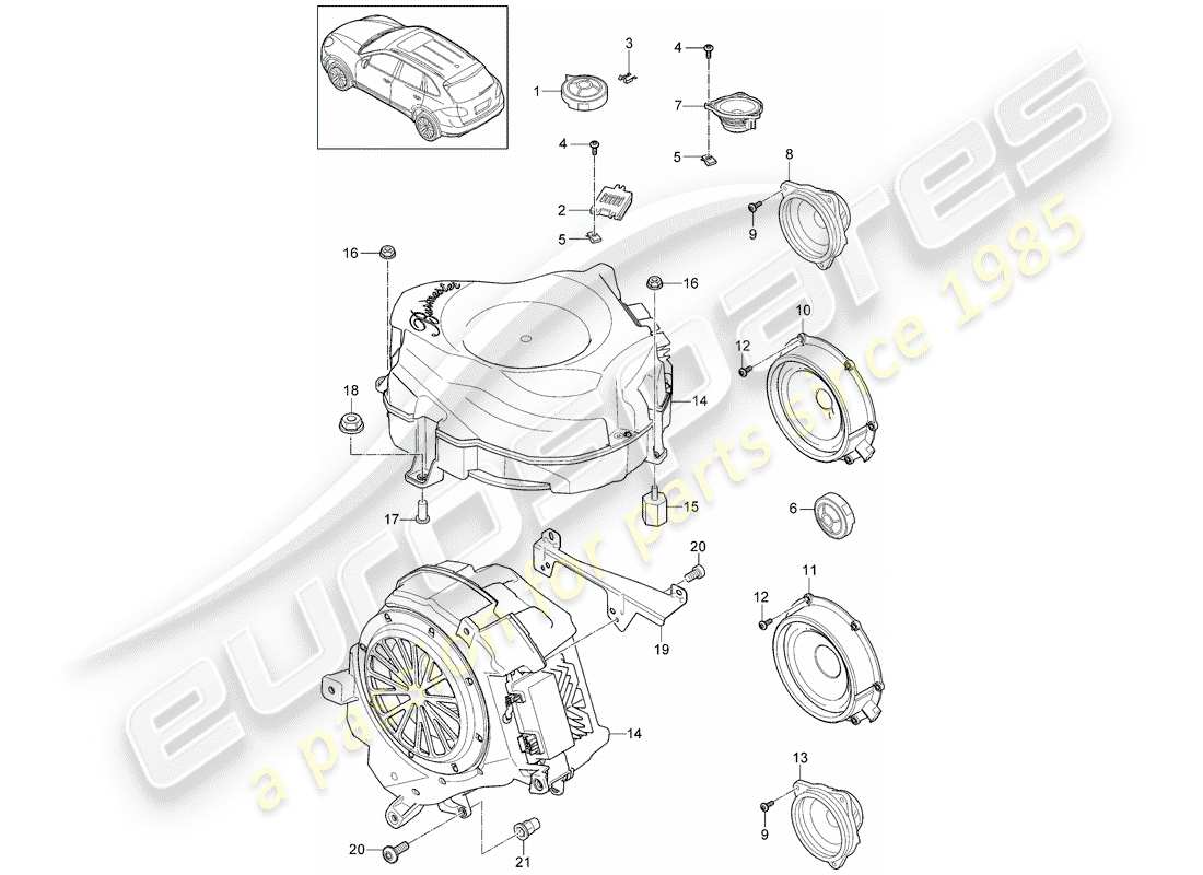 Porsche Cayenne E2 (2018) ALTOPARLANTE Diagrama de piezas
