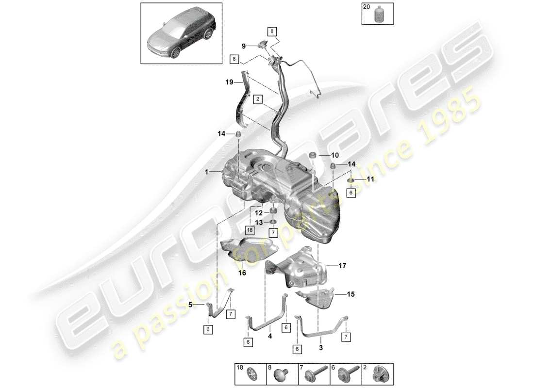 Porsche Cayenne E3 (2018) fuel tank with Diagrama de piezas