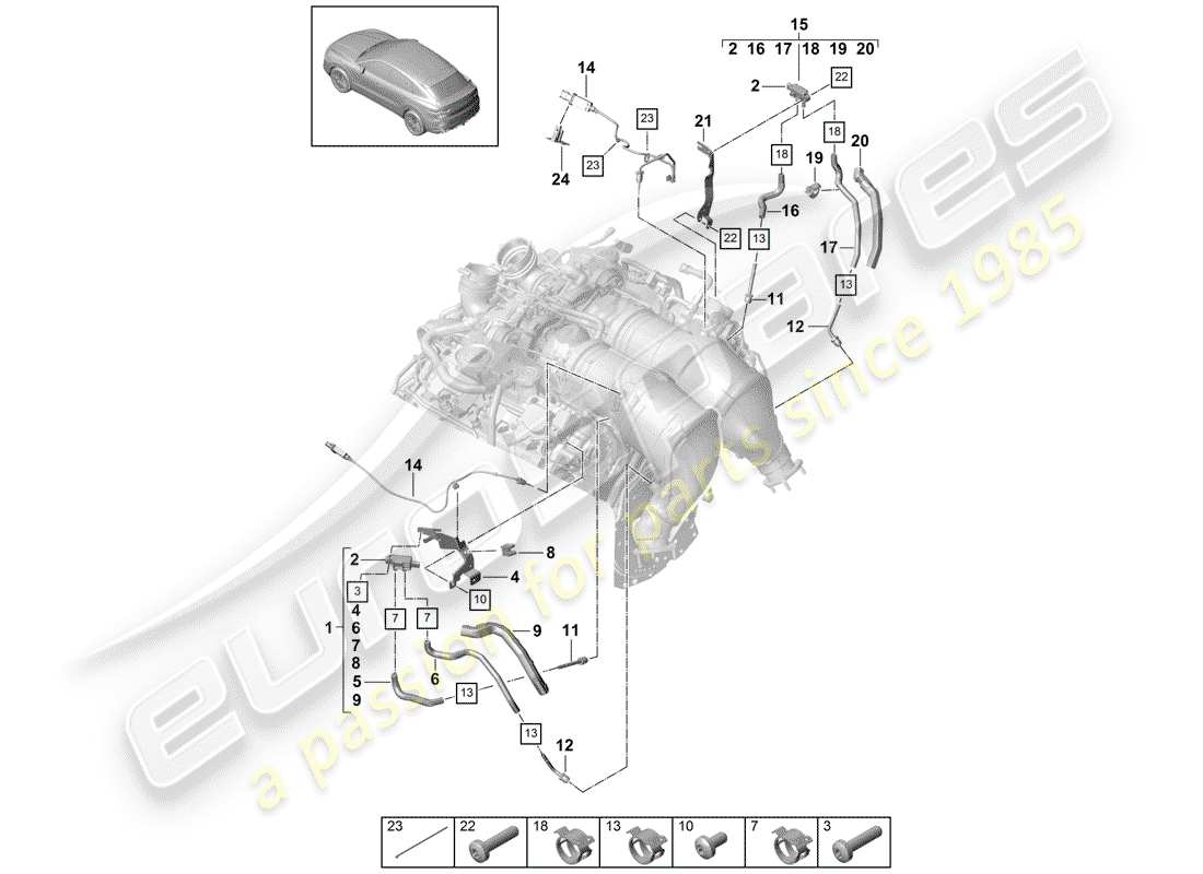 Porsche Cayenne E3 (2018) línea de control para diferencial Diagrama de piezas