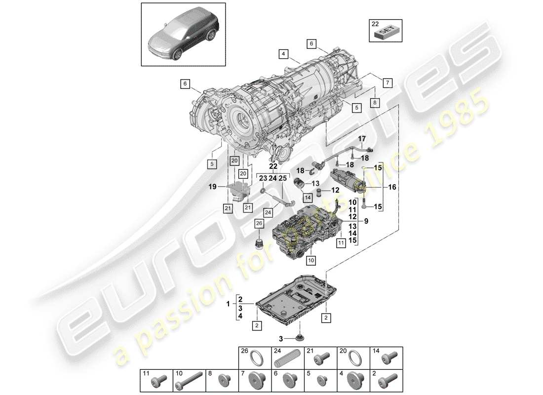 Porsche Cayenne E3 (2018) 8-SPEED caja de cambios automática Diagrama de piezas