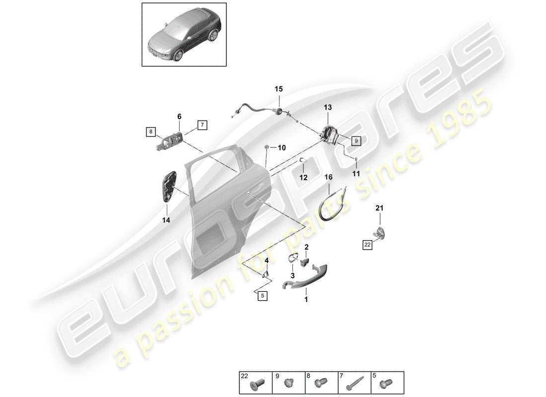 Porsche Cayenne E3 (2018) MANIJA DE PUERTA EXTERIOR Diagrama de piezas