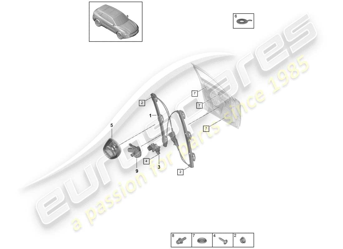 Porsche Cayenne E3 (2018) REGULADOR DE VENTANA Diagrama de piezas