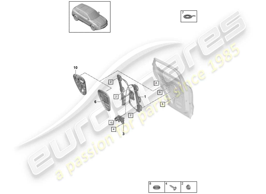 Porsche Cayenne E3 (2018) REGULADOR DE VENTANA Diagrama de piezas