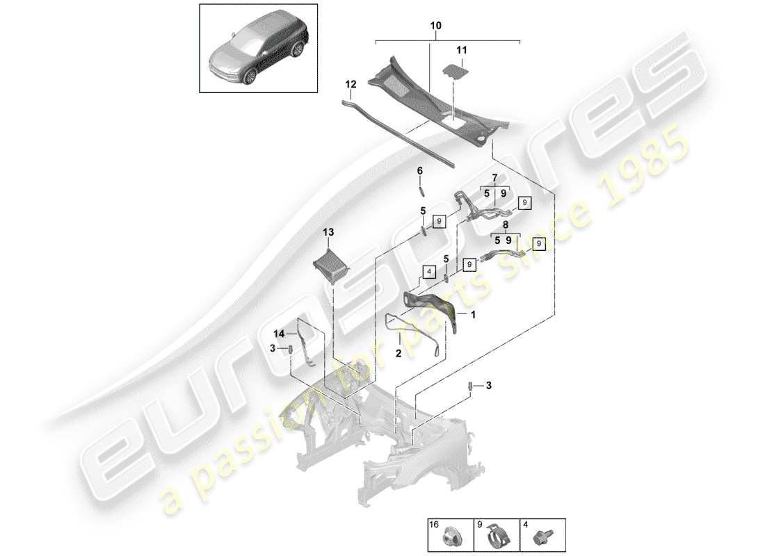 Porsche Cayenne E3 (2018) Calentador Diagrama de piezas
