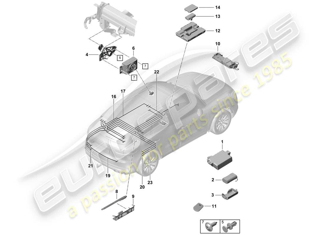 Porsche Cayenne E3 (2018) para vehículos con teléfono Diagrama de piezas