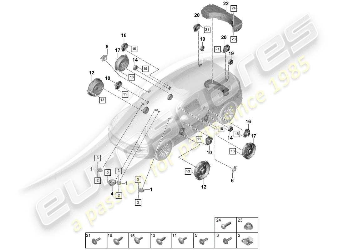 Porsche Cayenne E3 (2018) ALTOPARLANTE Diagrama de piezas