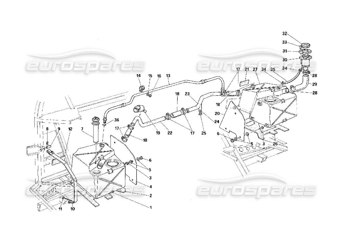 Ferrari F40 Tanques y sistema de ventilación de gasolina -Válido para EE.UU.- Diagrama de piezas