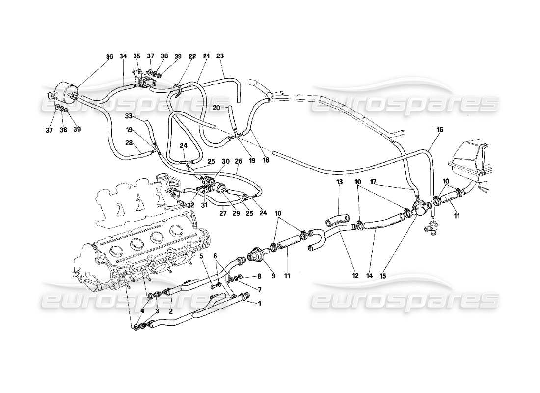Ferrari F40 Aire Dispositivo de inyección -Válido para autos con catalizador - No para EE.UU.--Diagrama de piezas