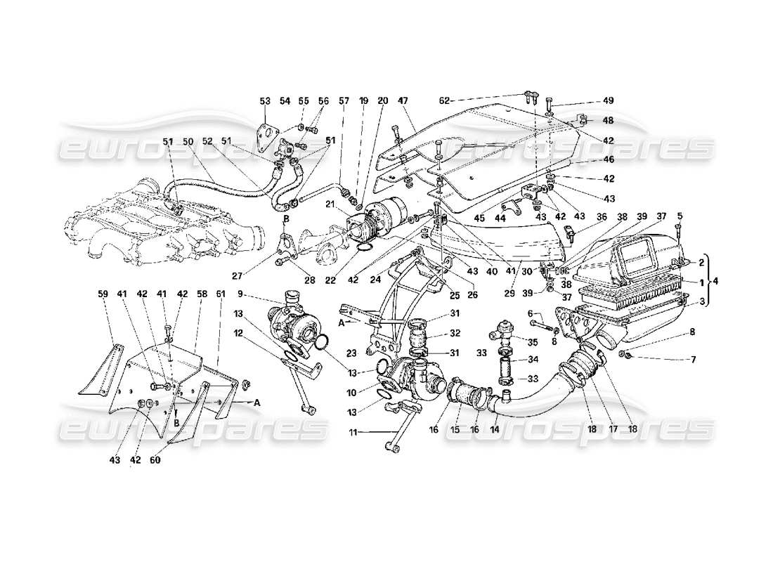 Ferrari F40 Sistema de Sobreoferta -Válido para Autos con Catalizador- Diagrama de Piezas