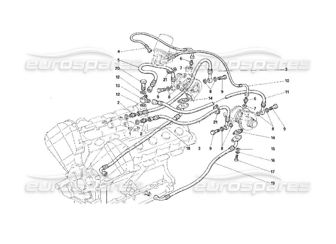 Ferrari F40 Lubricación y enfriamiento del sistema de exceso de suministro - No para automóviles con catalizador - Diagrama de piezas