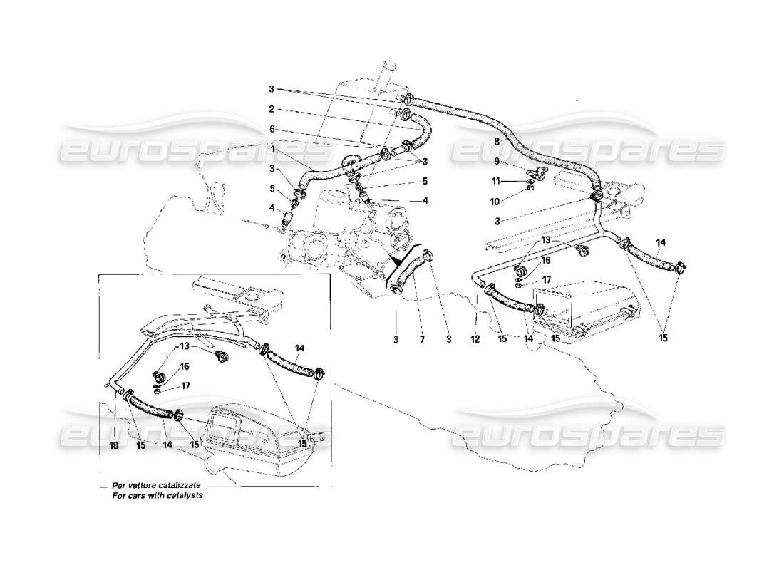 Ferrari F40 Reciclaje de vapores de aceite Diagrama de piezas