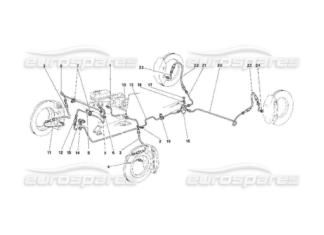 Ferrari F40 Sistema de frenos -Válido para EE.UU.- Diagrama de piezas