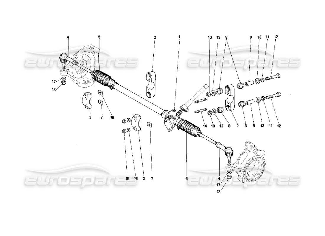 Ferrari F40 Caja de dirección y varillaje Diagrama de piezas