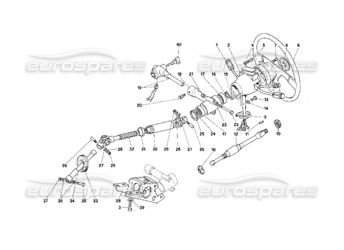 Ferrari F40 Control de dirección Diagrama de piezas