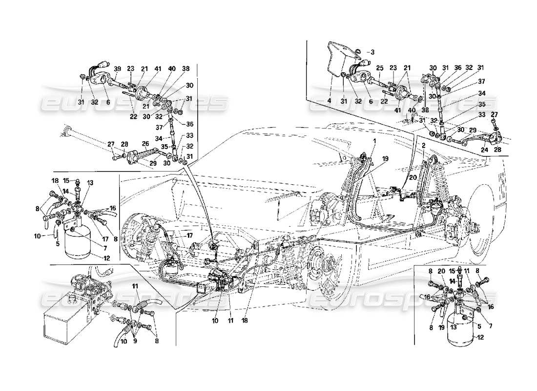 Ferrari F40 Diagrama de piezas de sistemas de elevación (para automóviles equipados)