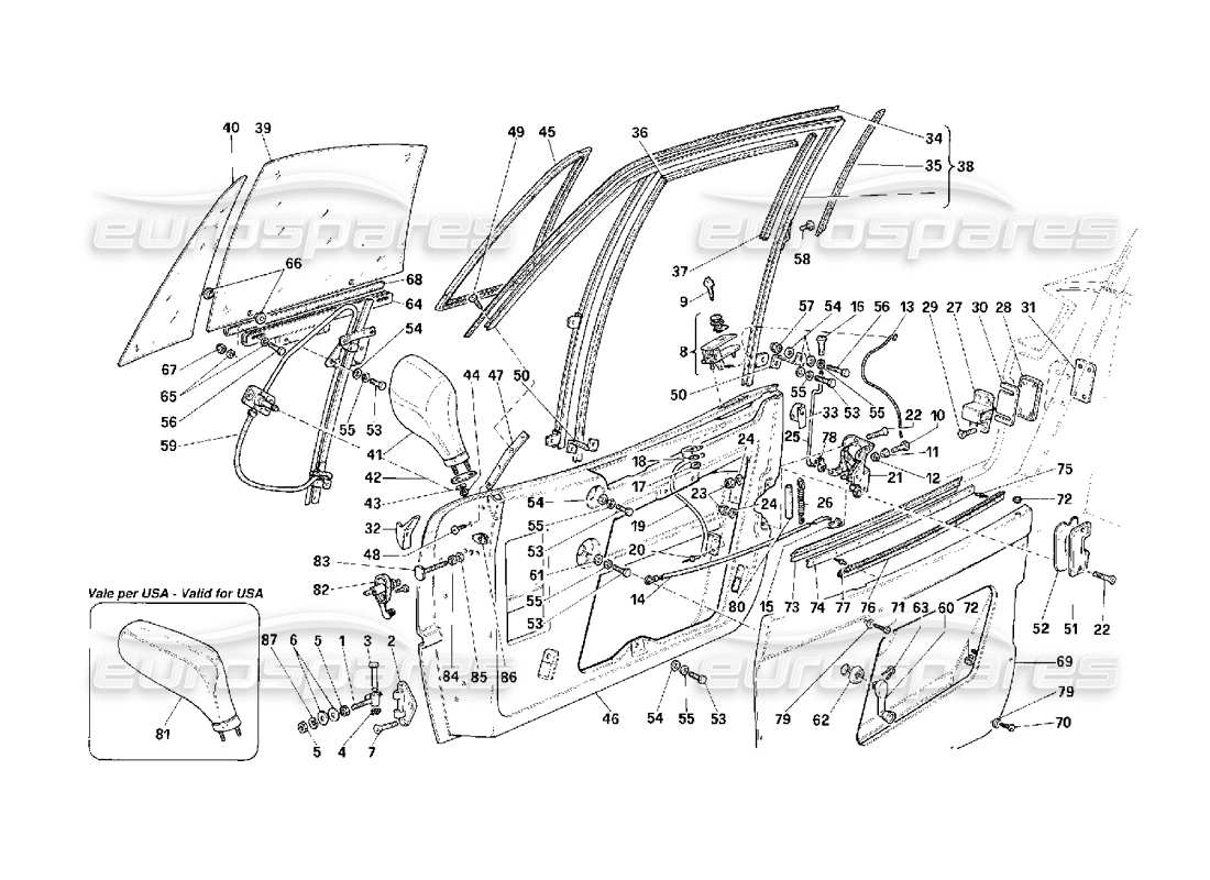 Ferrari F40 Puertas -Versión de vidrio descendente- Diagrama de piezas