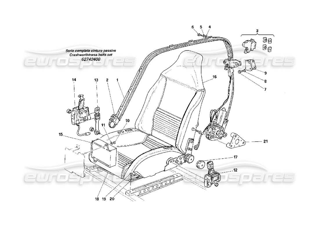 Ferrari F40 Asientos - Cinturones de seguridad pasivos -Válido para EE.UU.- Diagrama de piezas