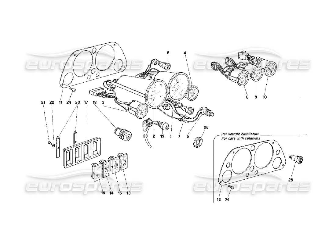 Ferrari F40 Instrumentos de control y mando Diagrama de piezas