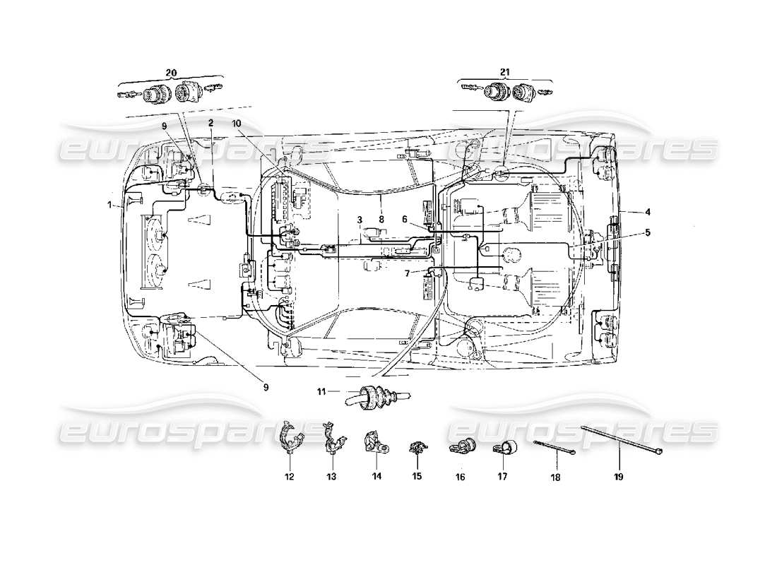 Ferrari F40 Sistema Eléctrico -Válido para EE.UU.- Diagrama de Piezas