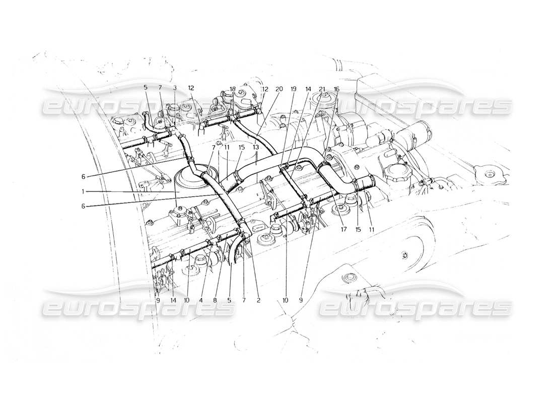 Ferrari 400 Diagrama de piezas del sistema de soplado GT (mecánico) (400 automático)