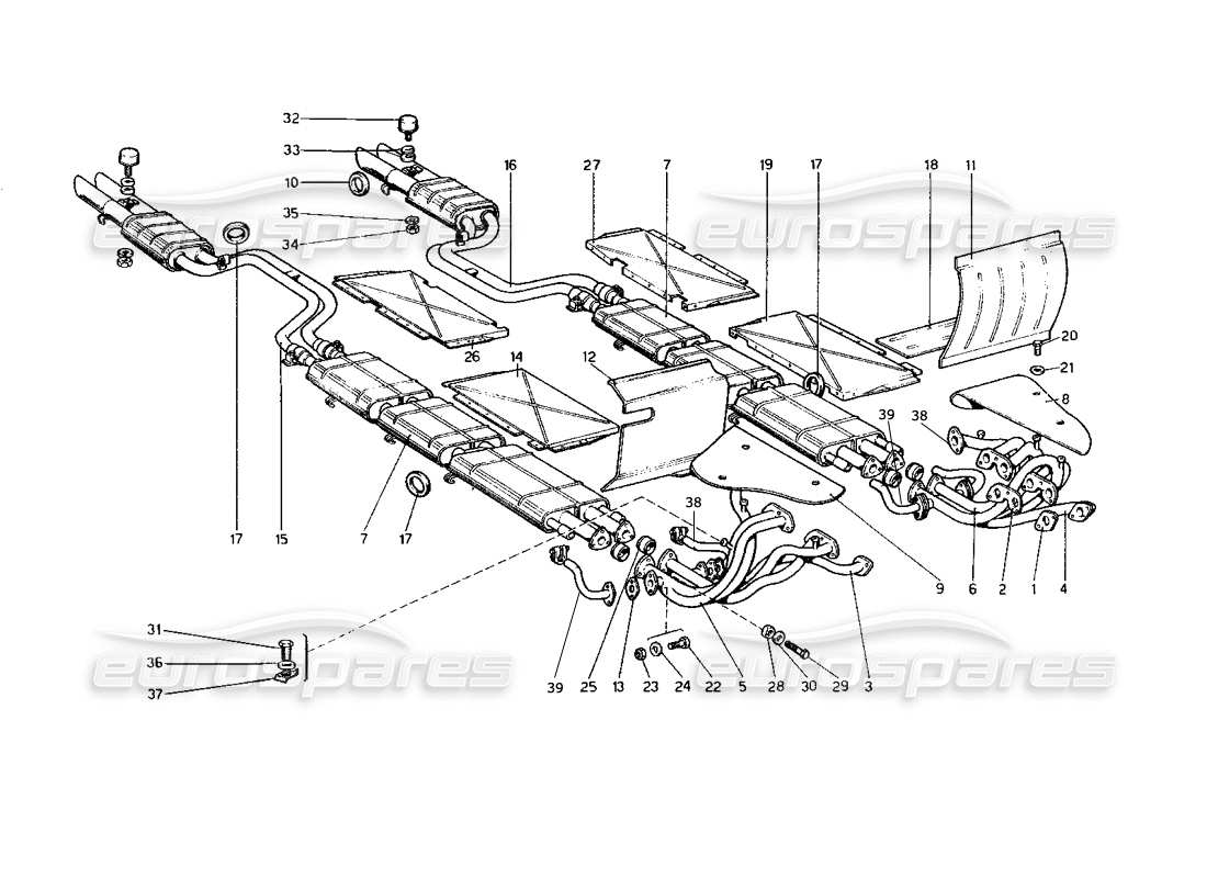 Ferrari 400 GT (mecánico) Sistema de escape Diagrama de piezas