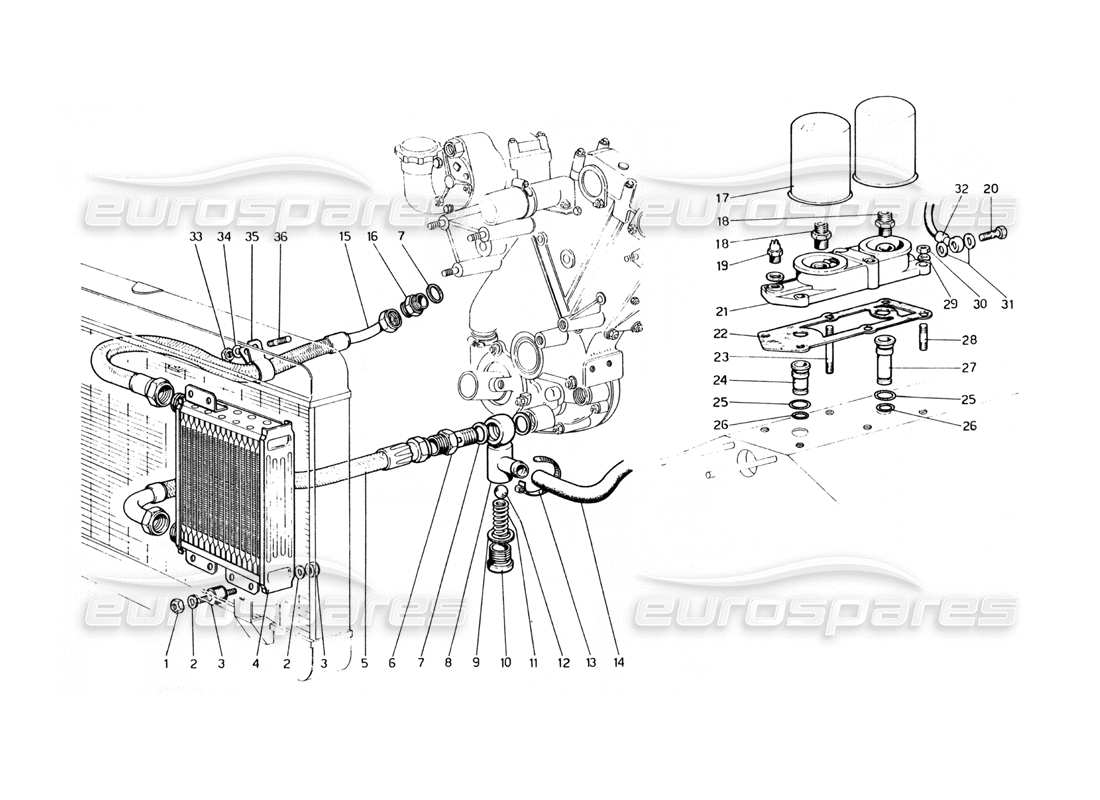 Ferrari 400 GT (mecánico) Circuito de lubricación y filtros Diagrama de piezas