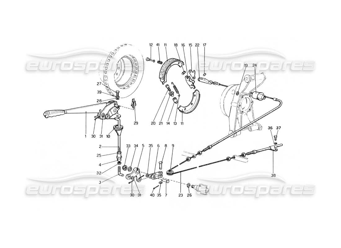 Ferrari 400 GT (mecánico) Control del freno de mano Diagrama de piezas