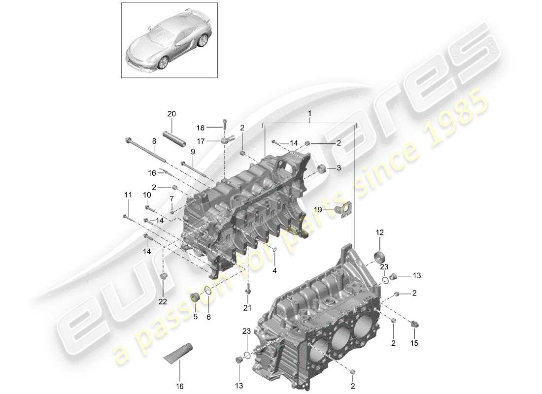 Porsche Cayman GT4 (2016) CRANKCASE Diagrama de piezas