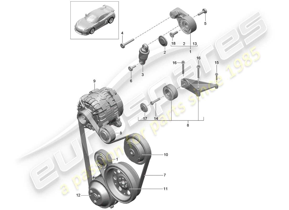 Porsche Cayman GT4 (2016) tensor de la correa Diagrama de piezas