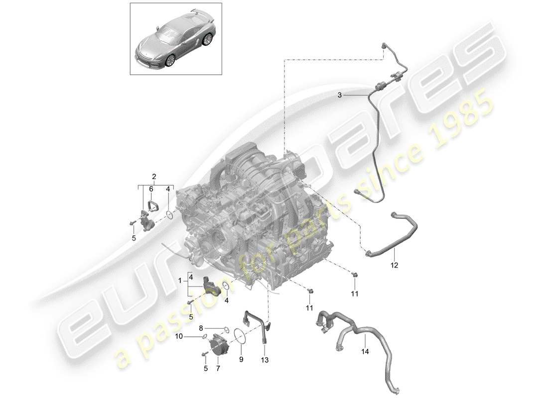 Porsche Cayman GT4 (2016) CRANKCASE Diagrama de piezas