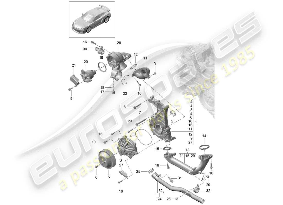 Porsche Cayman GT4 (2016) Bomba de agua Diagrama de piezas