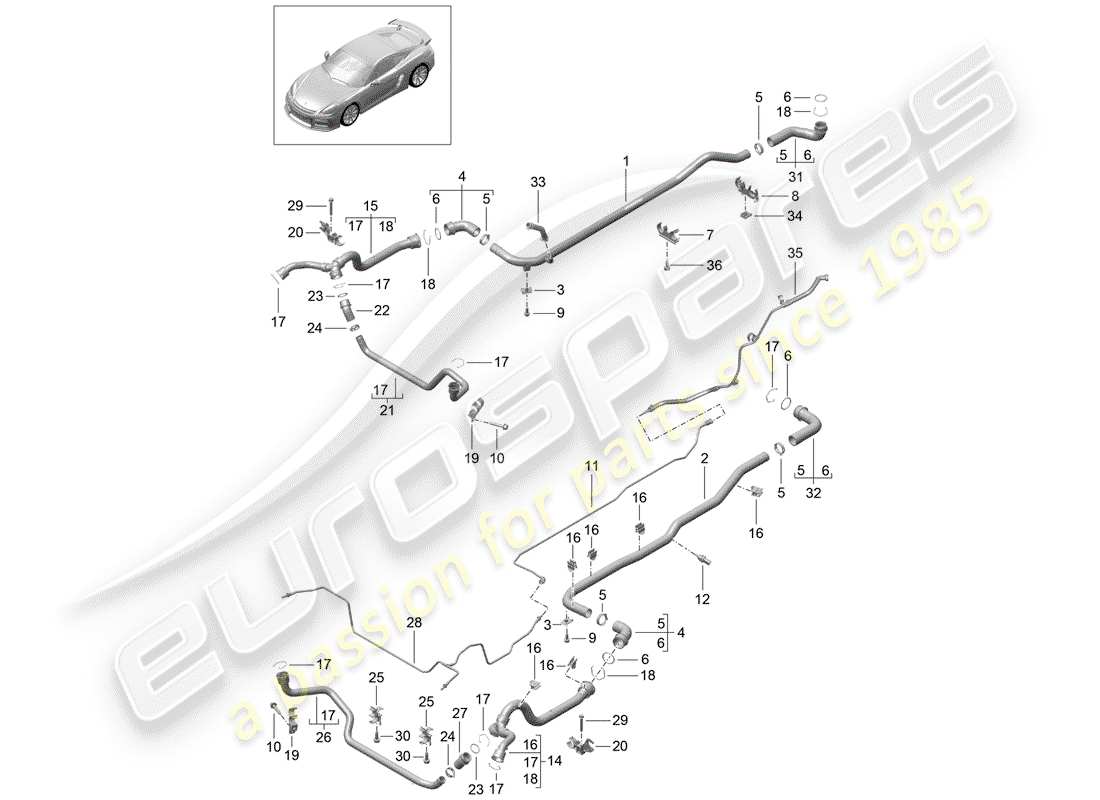Porsche Cayman GT4 (2016) water cooling 1 Diagrama de piezas