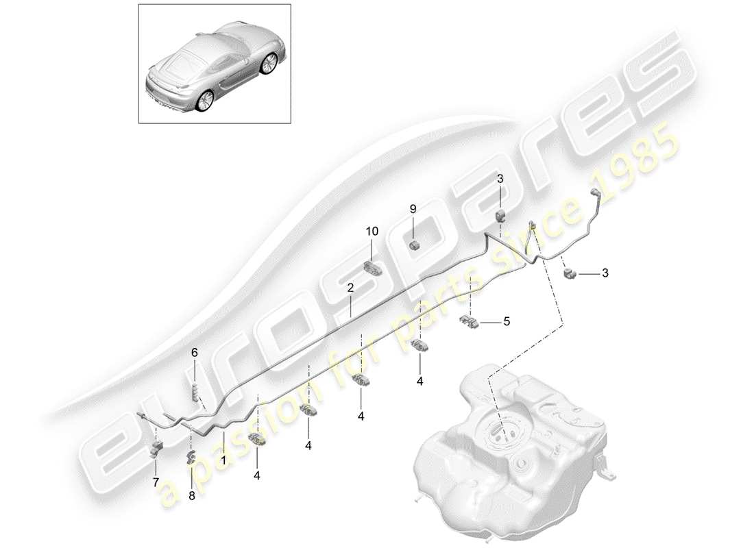 Porsche Cayman GT4 (2016) Fuel System Diagrama de piezas