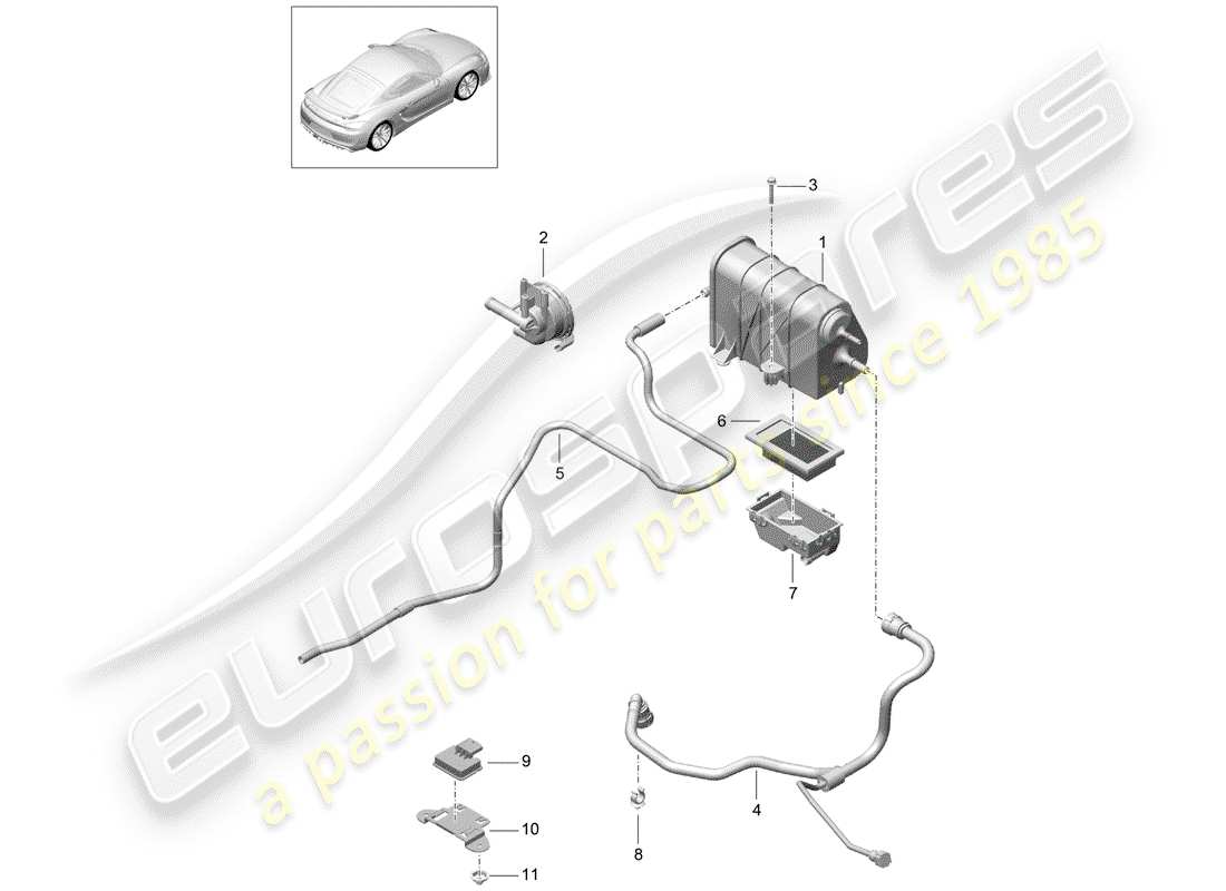 Porsche Cayman GT4 (2016) BOTE DE EMISIONES EVAPORATIVAS Diagrama de piezas