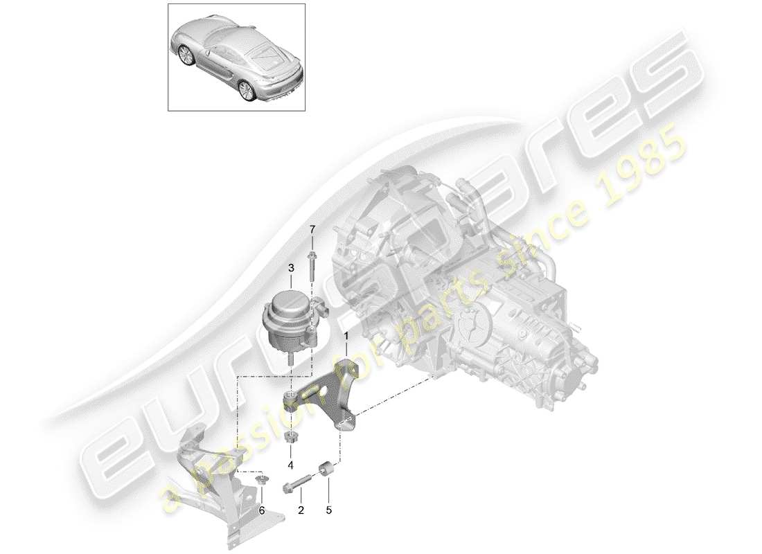 Porsche Cayman GT4 (2016) SUSPENSIÓN DE LA TRANSMISIÓN Diagrama de piezas