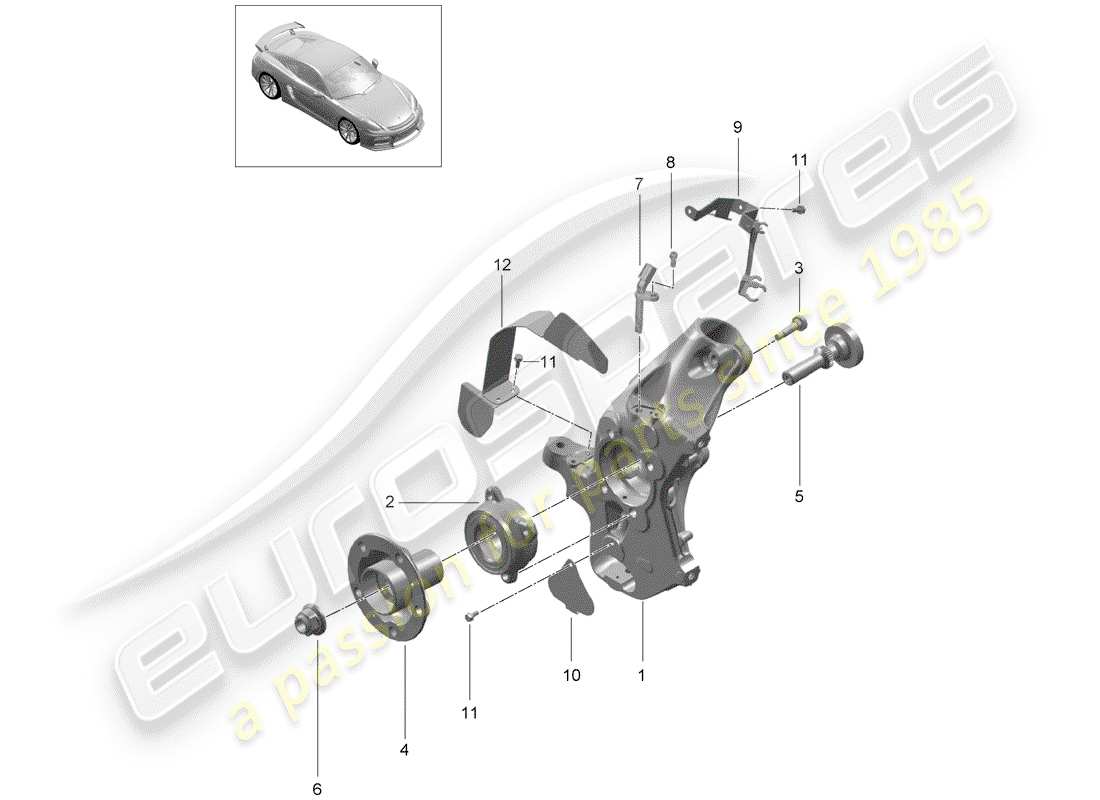 Porsche Cayman GT4 (2016) portador de ruedas Diagrama de piezas
