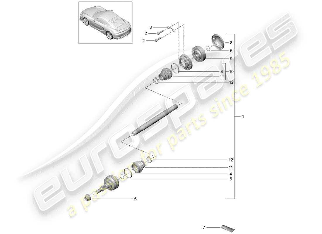 Porsche Cayman GT4 (2016) EJE DE ACCIONAMIENTO Diagrama de piezas