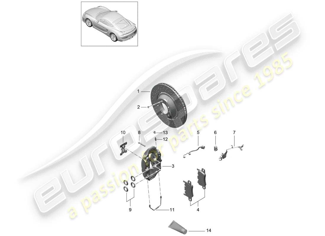 Porsche Cayman GT4 (2016) frenos de disco Diagrama de piezas