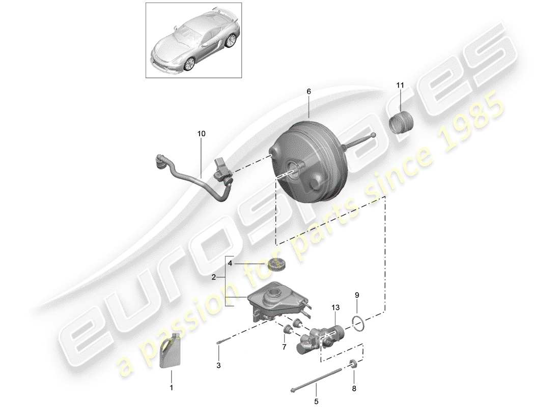 Porsche Cayman GT4 (2016) cilindro maestro del freno Diagrama de piezas
