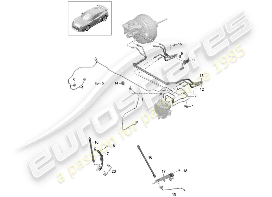 Porsche Cayman GT4 (2016) líneas de freno Diagrama de piezas