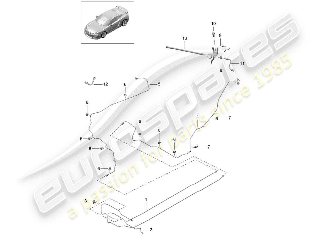 Porsche Cayman GT4 (2016) líneas de freno Diagrama de piezas