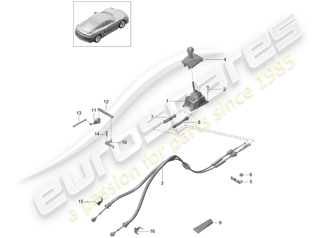 Porsche Cayman GT4 (2016) control de transmisión Diagrama de piezas