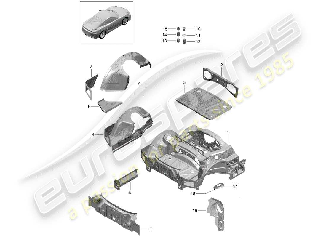 Porsche Cayman GT4 (2016) EXTREMO POSTERIOR Diagrama de piezas