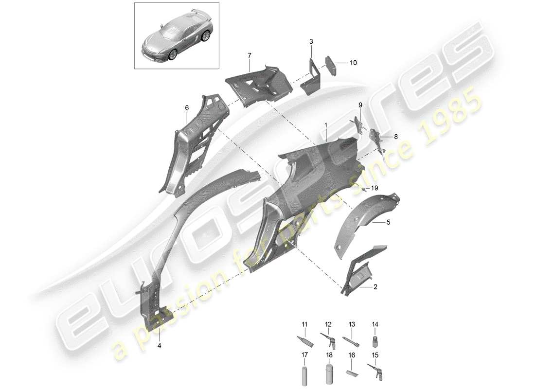 Porsche Cayman GT4 (2016) PANEL LATERAL Diagrama de piezas