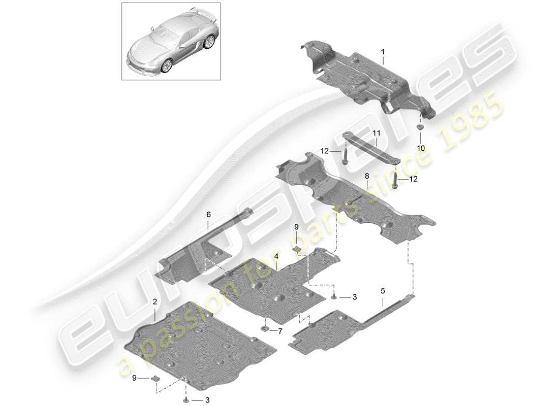 Porsche Cayman GT4 (2016) recubrimiento Diagrama de piezas