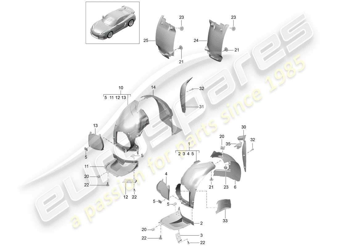 Porsche Cayman GT4 (2016) adornos Diagrama de piezas